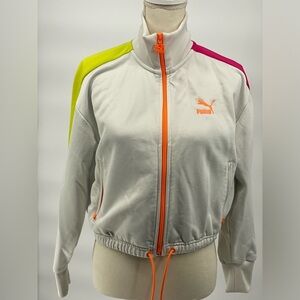 Puma Gray and Yellow Bomber Jacket with Retro Style Size M